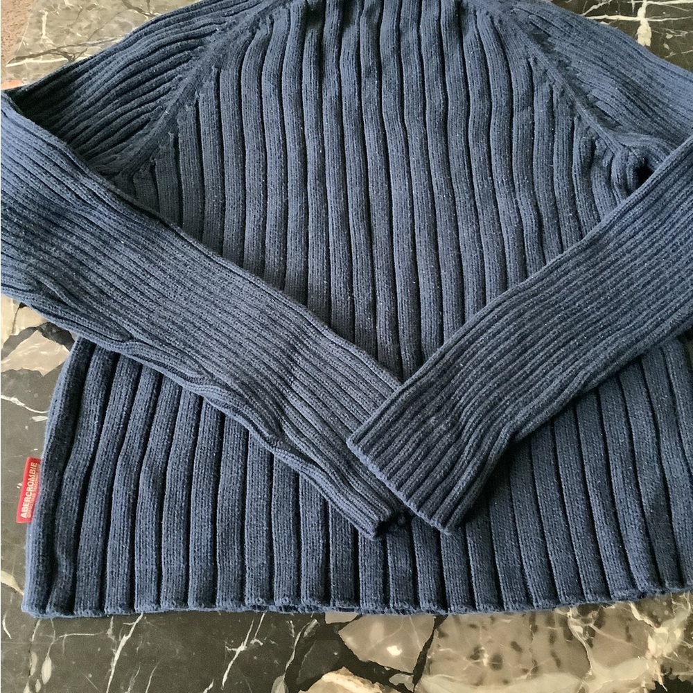 Vintage Y2K Abercrombie &Fitch men’s blue v-neck ribbed muscle sweater size m - Picture 3 of 7